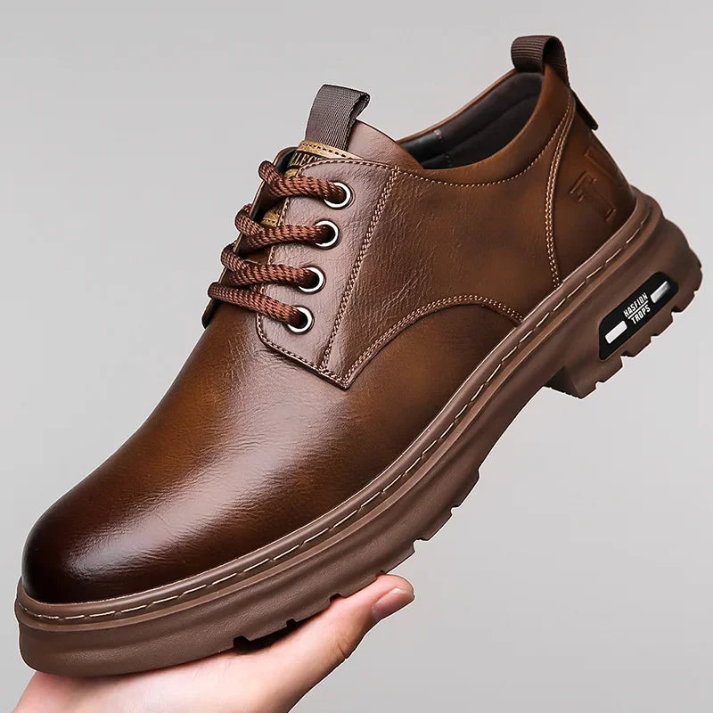 Men's Casual Leather Shoes Designer Trendy All-match Platform Shoes Men's Business Breathable Leather Shoes Zapatos De Hombre